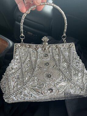 Vintage Floral Beaded Rhinestone Clutch Sequin Evening Bag Crossbody